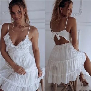White boho tie back dress